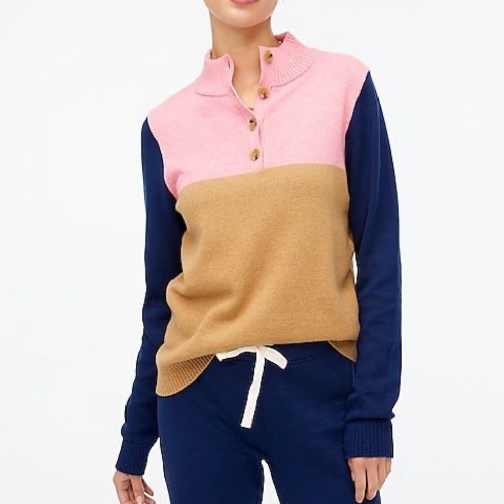 J.Crew Factory Tan Colorblock Quarter Button Up Sweatshirt